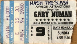 Gary Numan Los Angeles Ticket 1980